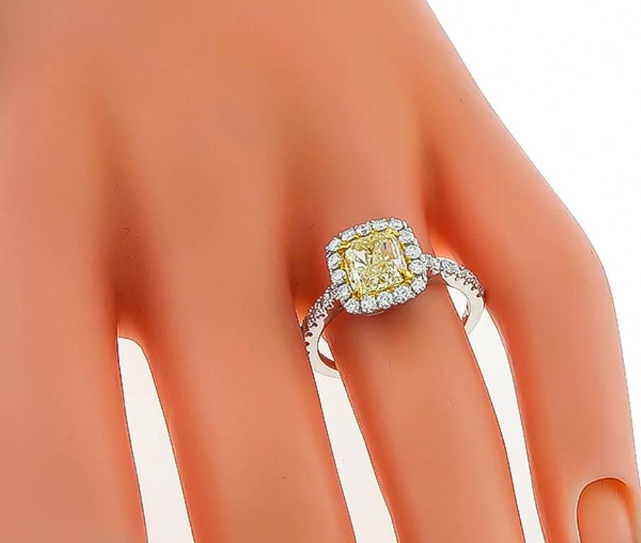 Round Cut 1.59 Carat Natural Fancy Yellow Diamond Gold Engagement Ring