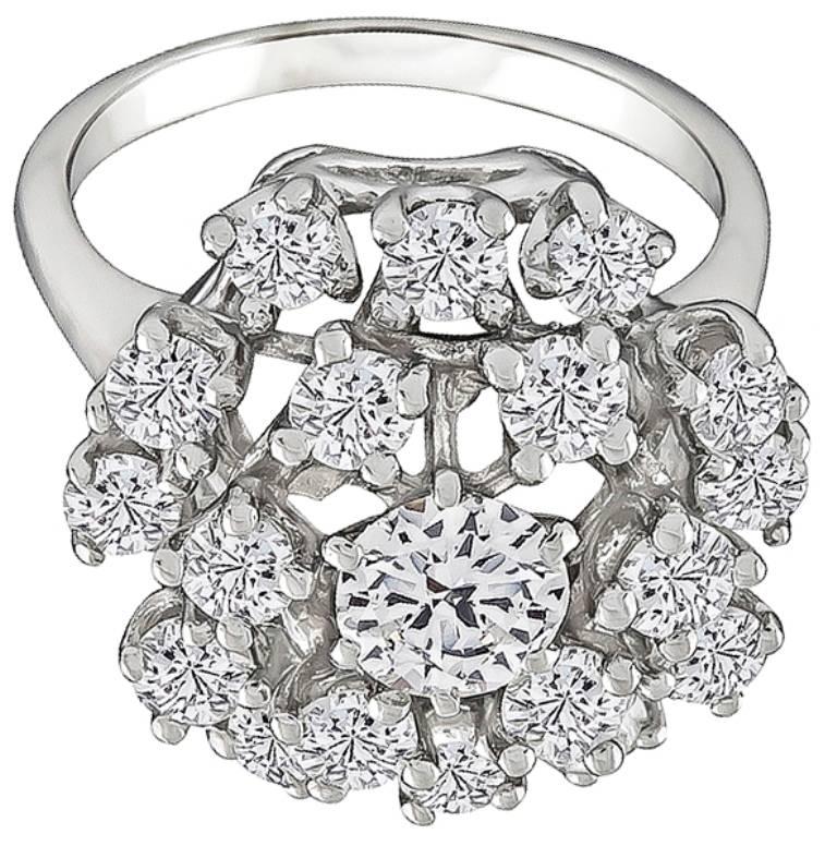 Round Cut Charming Diamond White Gold Cluster Ring For Sale