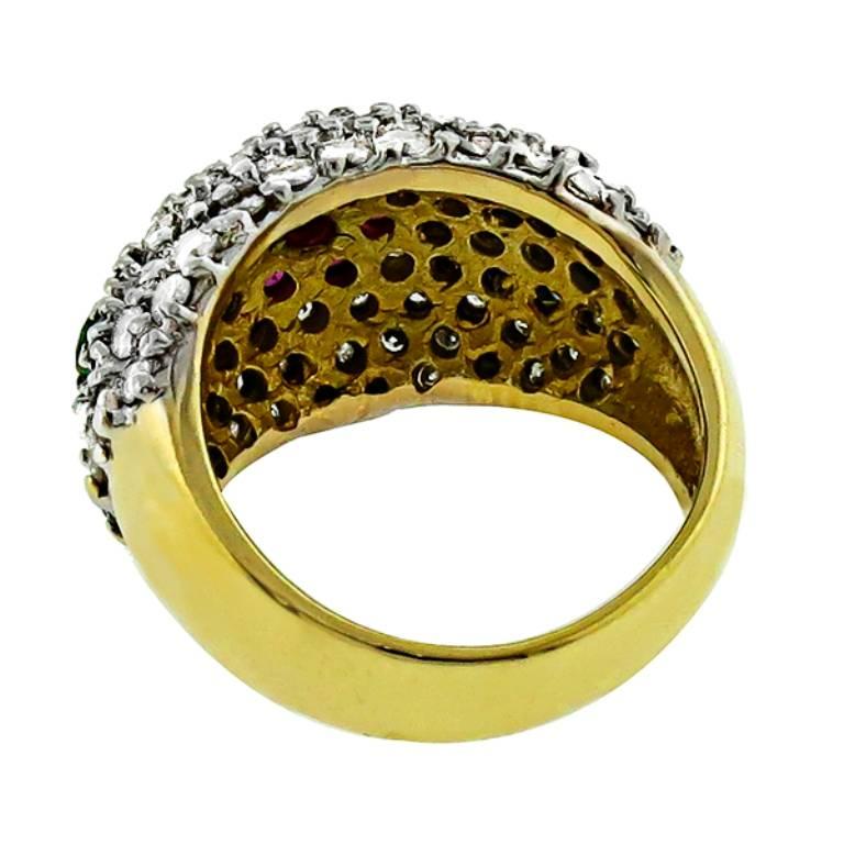 Women's or Men's Diamond Ruby Emerald Sapphire Gold Cluster Ring