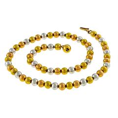 Charming Tri Color Gold Bead Necklace