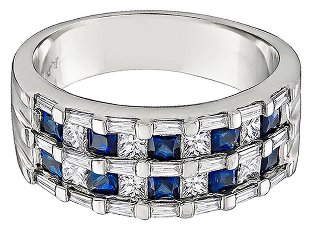 Women's or Men's Enticing Diamond Sapphire White Gold Ring