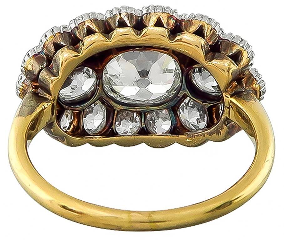 Women's or Men's Victorian 1.03 Carat Center Diamond Cluster Ring