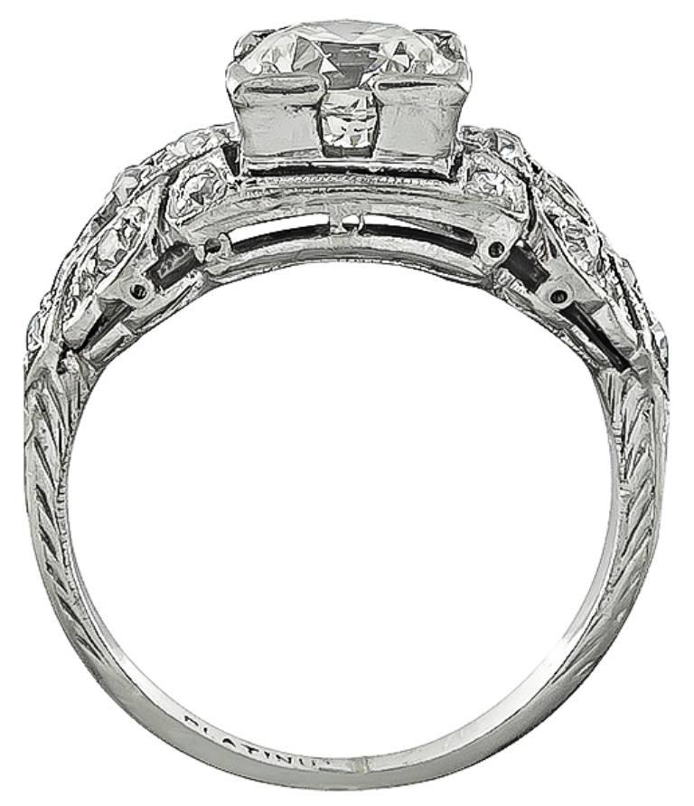 Round Cut Art Deco 0.85 Carat Diamond Platinum Engagement Ring