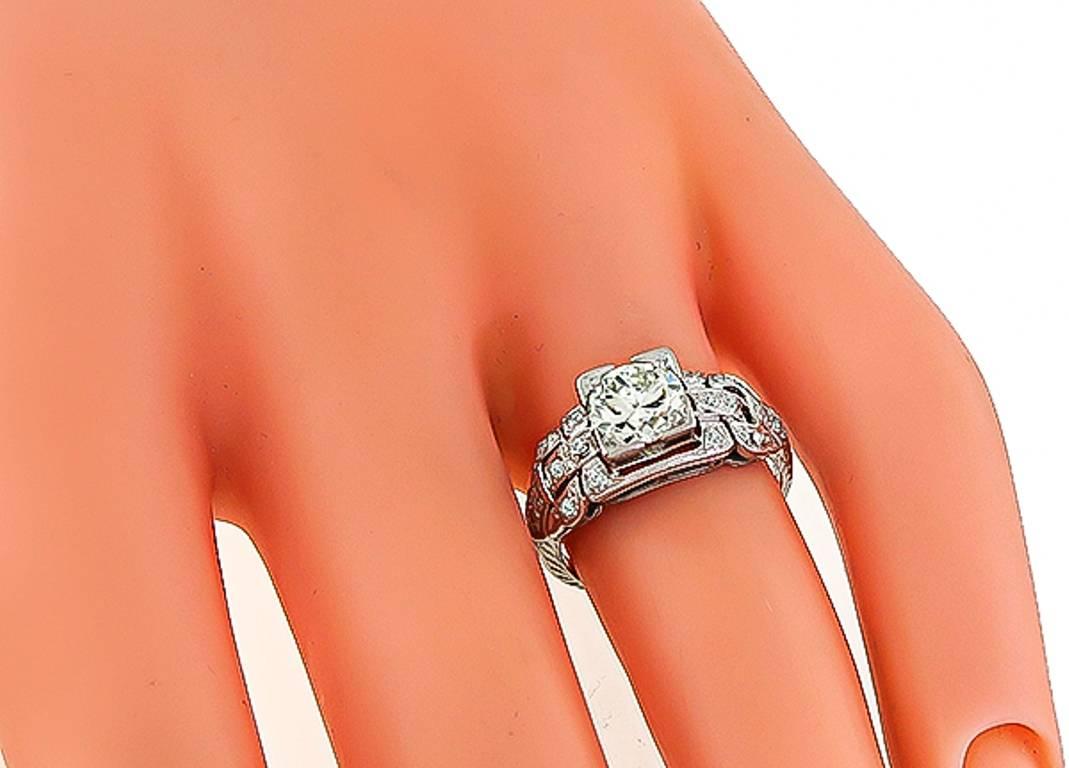 Art Deco 0.85 Carat Diamond Platinum Engagement Ring In Excellent Condition In New York, NY