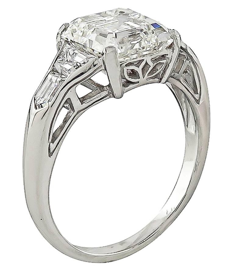 3.01 Carat GIA Asscher Cut Diamond Platinum Engagement Ring In New Condition For Sale In New York, NY