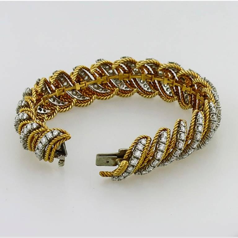 1960s Diamond Two Color Gold Bracelet In New Condition In New York, NY
