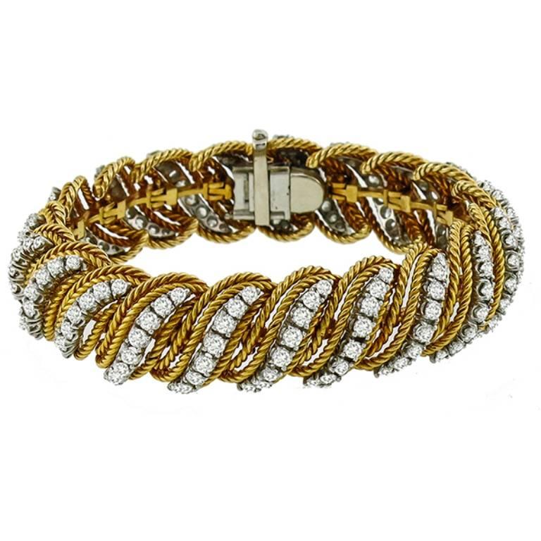 Men's 1960s Diamond Two Color Gold Bracelet