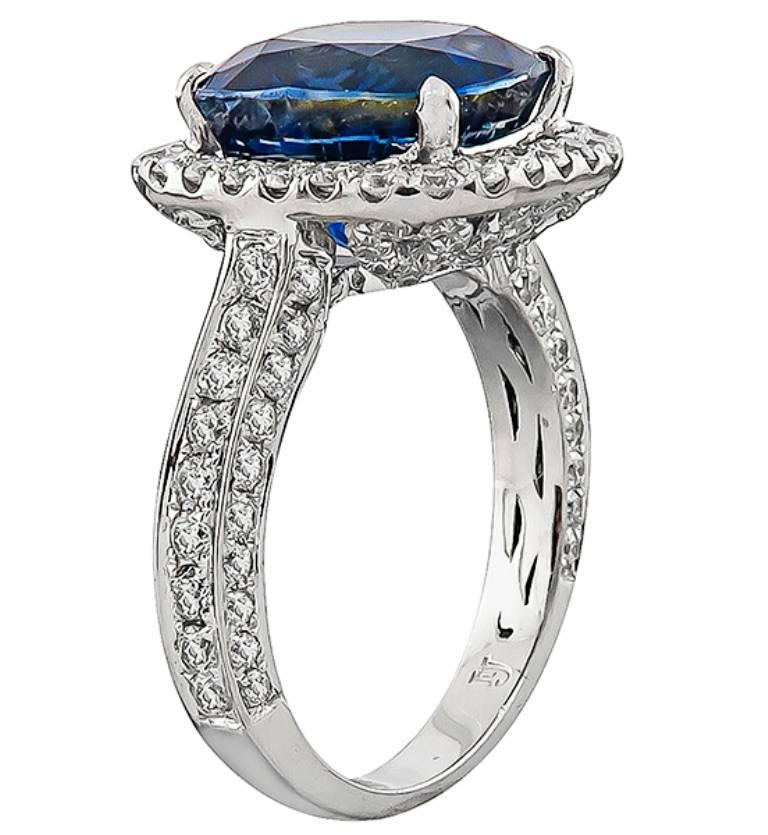Natural 6.40 Carat Sapphire Diamond Gold Engagement Ring In Excellent Condition In New York, NY
