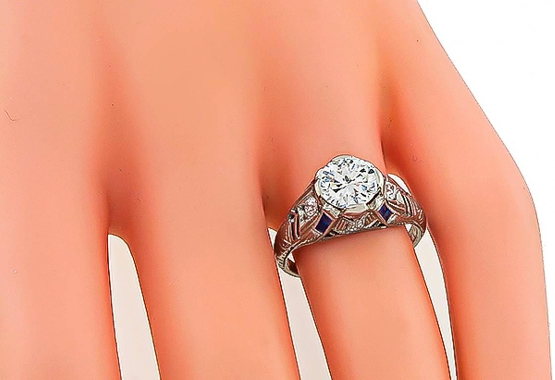 Art Deco 1.08 Carat Diamond Platinum Engagement Ring For Sale