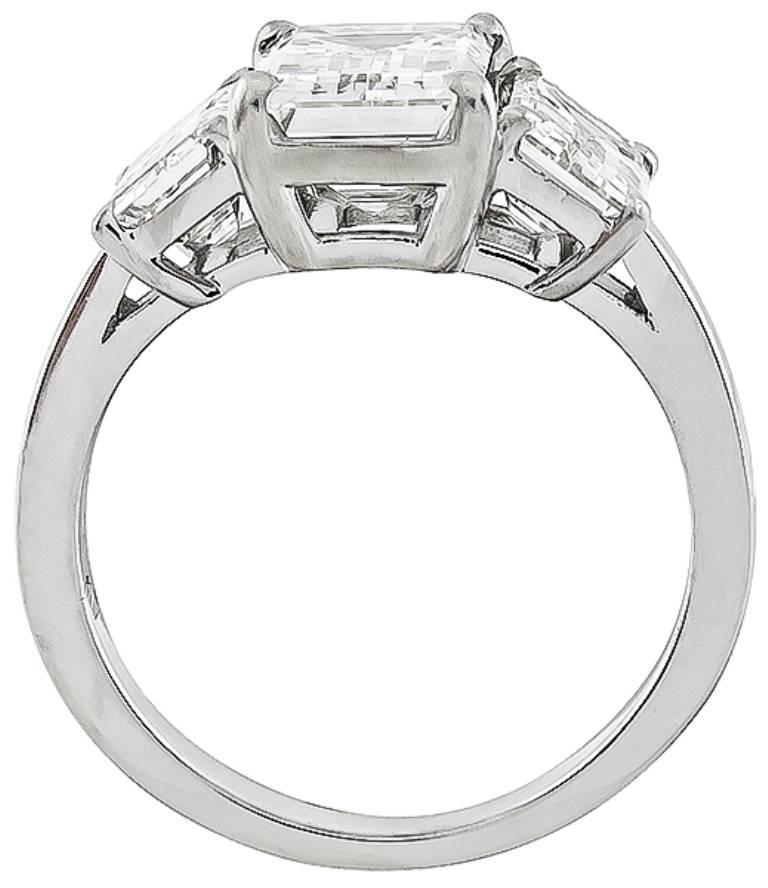 Emerald Cut Impressive 2.10 Carat Center Diamond Platinum Engagement Ring