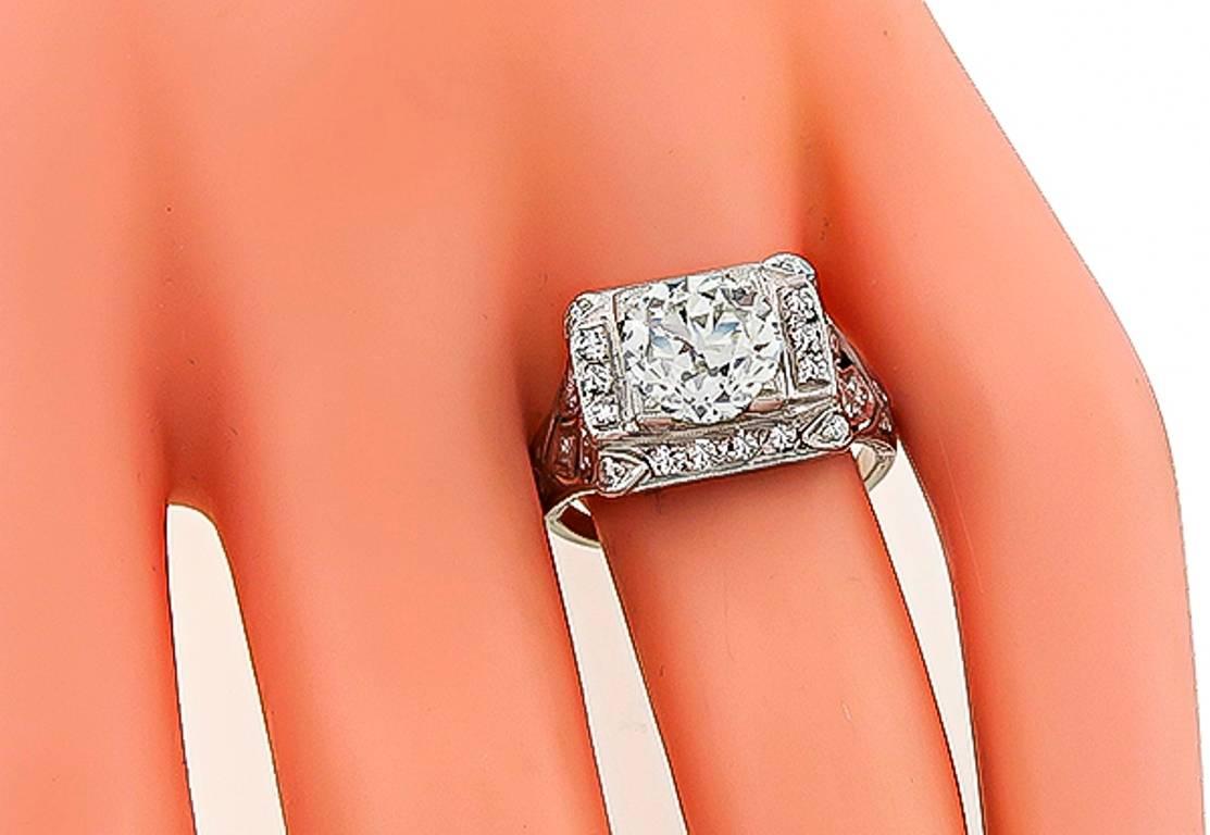 Women's or Men's Art Deco 2.14 Diamond Platinum Engagement Ring