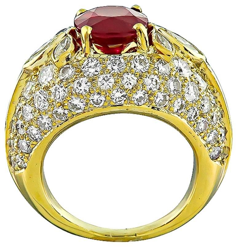  2.11 Carat Ruby Diamond Cluster Ring In Excellent Condition In New York, NY