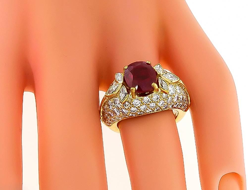 Women's or Men's  2.11 Carat Ruby Diamond Cluster Ring