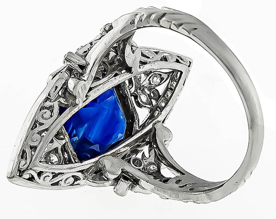 Art Deco Vintage 4.39 Carat Sapphire Diamond Cluster Ring For Sale