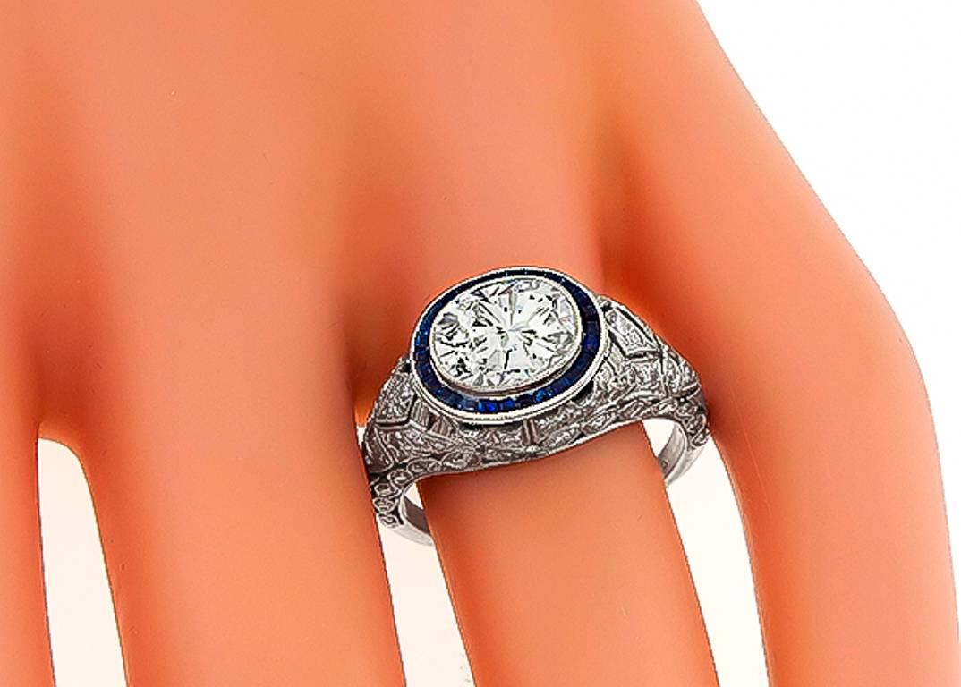 Cushion Cut Amazing 1.50 Carat Diamond Sapphire platinum Halo Engagement Ring
