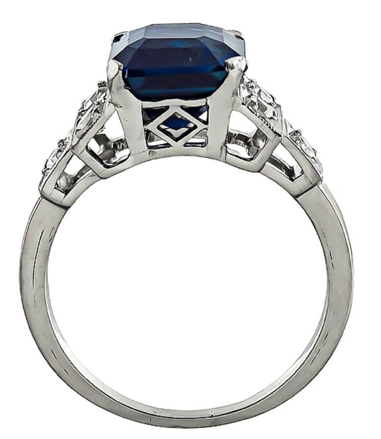 Asscher Cut 4.16 Carat Sapphire Diamond Platinum Engagement Ring