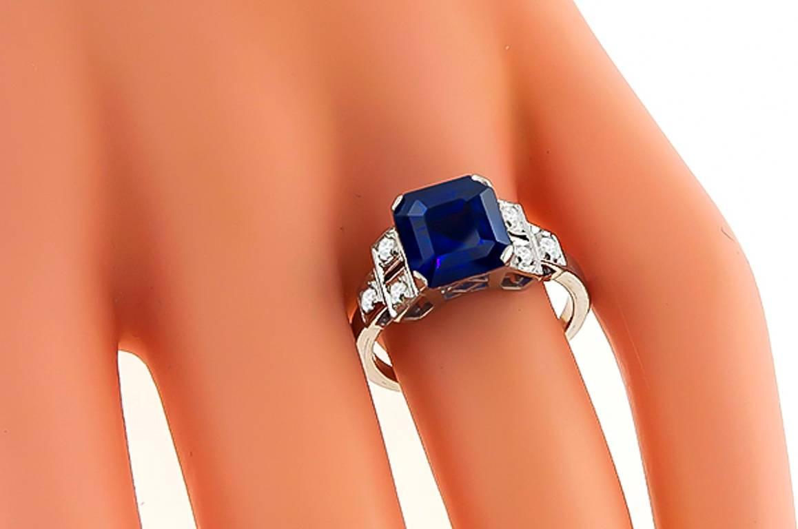 4.16 Carat Sapphire Diamond Platinum Engagement Ring In New Condition In New York, NY