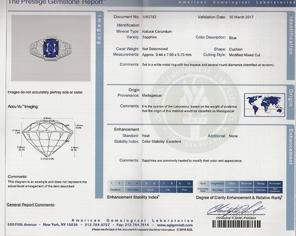 3.93 Carat AGL Certified Sapphire Diamond Platinum Ring For Sale at 1stDibs