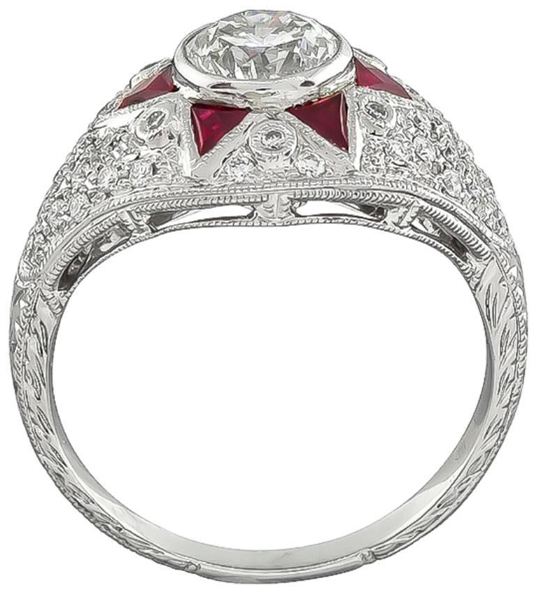 Round Cut 1.01 Carat Ruby Diamond White Gold Engagement Ring