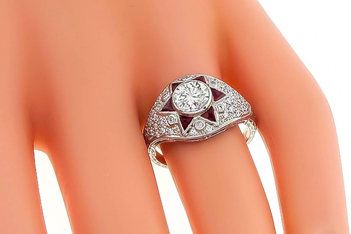 1.01 Carat Ruby Diamond White Gold Engagement Ring In New Condition In New York, NY