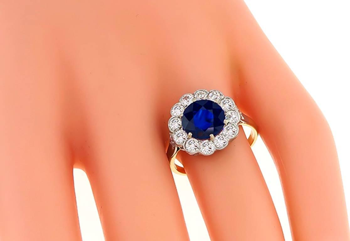 Victorian  2.80 Carat Sapphire Diamond Halo Ring