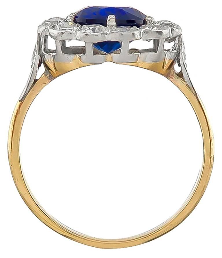  2.80 Carat Sapphire Diamond Halo Ring In New Condition In New York, NY