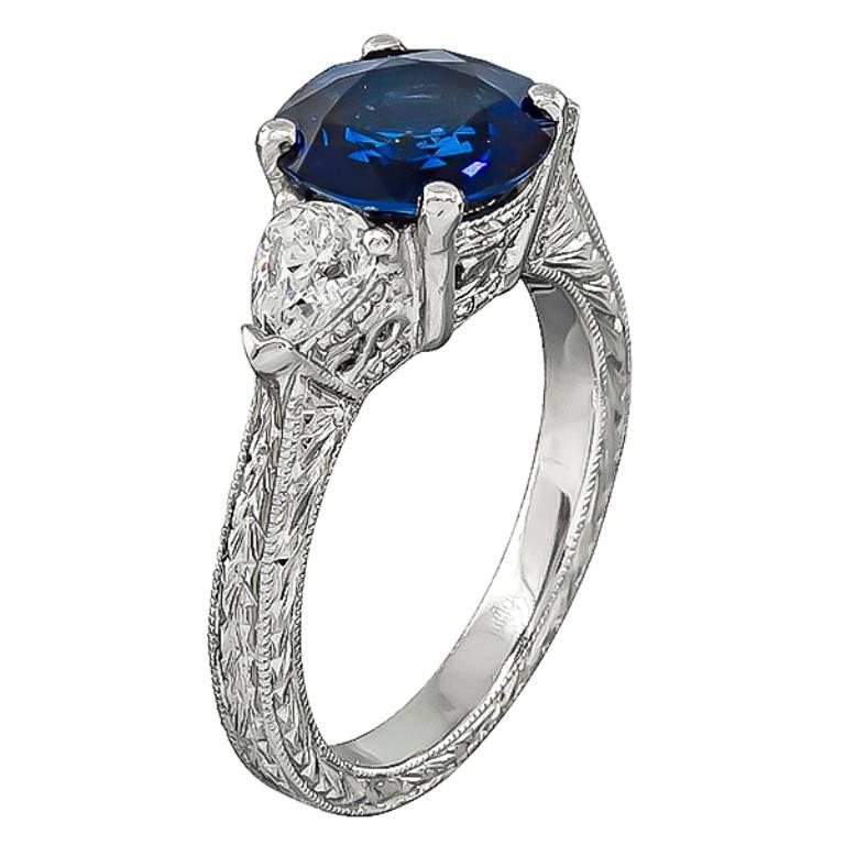 2.50 Carat Sapphire Diamond Platinum Engagement Ring In Excellent Condition In New York, NY
