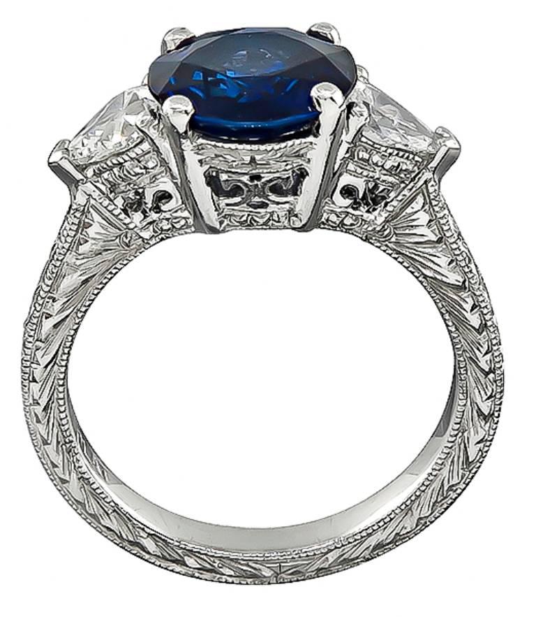 Women's or Men's 2.50 Carat Sapphire Diamond Platinum Engagement Ring