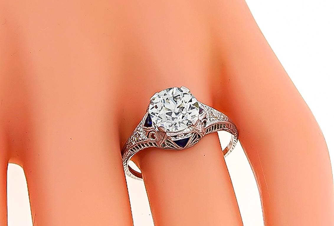 Old European Cut Art Deco 1.95 Carat GIA Certified Diamond platinum Engagement Ring For Sale