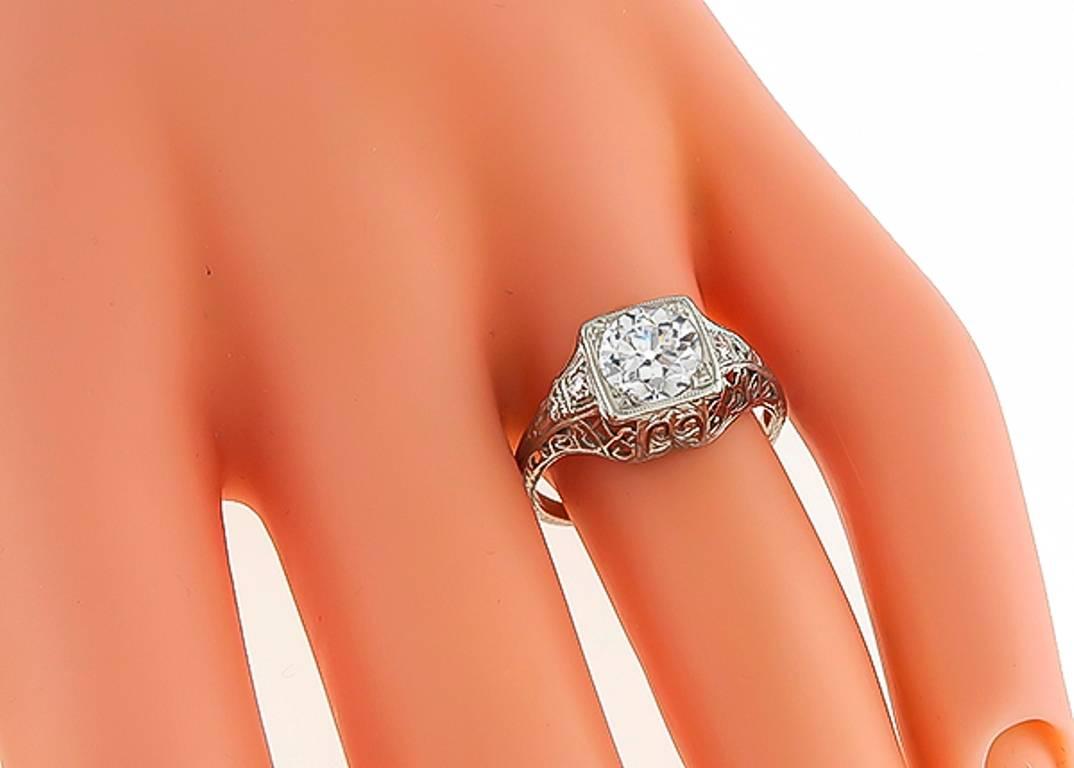 Edwardian GIA 1.00 Carat Diamond Platinum Engagement Ring In Excellent Condition In New York, NY