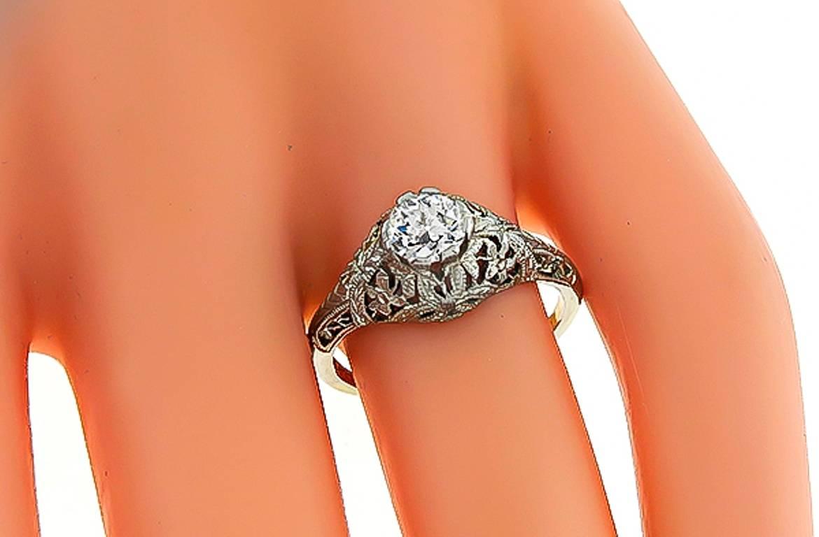Old European Cut GIA 0.51 Carat Diamond White Gold Engagement Ring