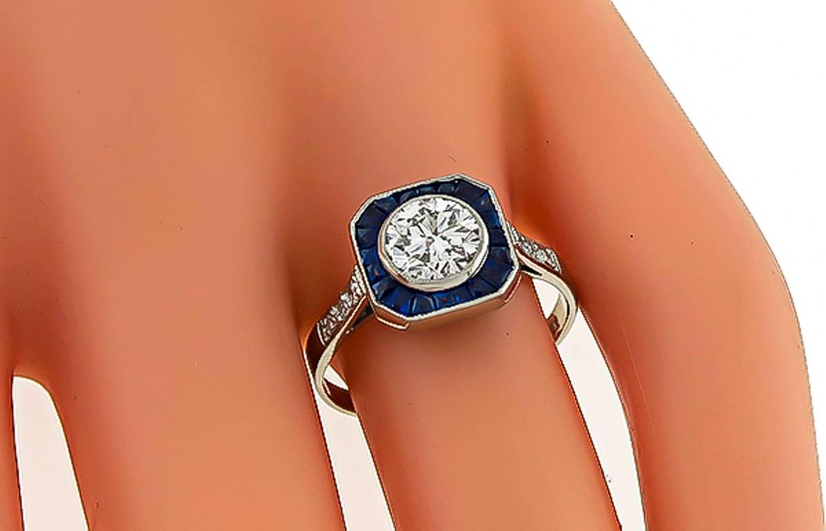 GIA Certified 0.93 Carat Diamond Sapphire Platinum Halo Ring In Excellent Condition In New York, NY