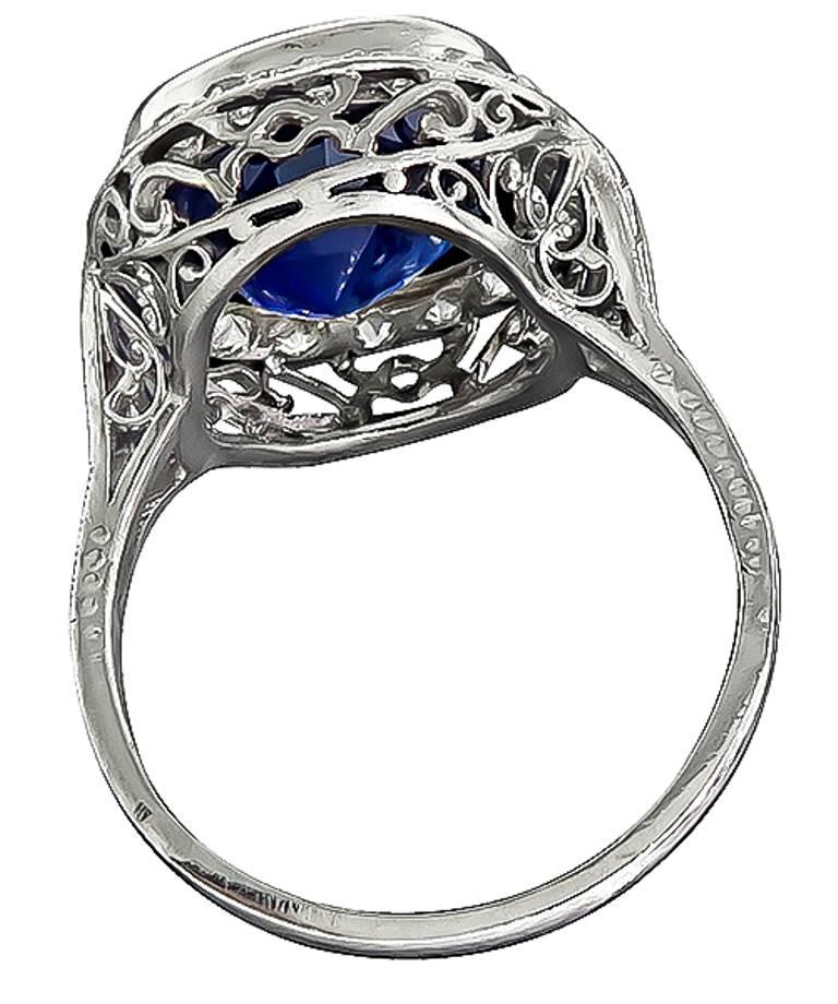 Art Deco 7.34 Carat Sapphire Diamond Platinum Ring In Excellent Condition In New York, NY