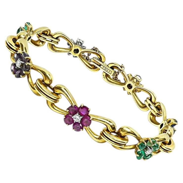 Pulsera de oro amarillo de 18 quilates con piedras preciosas multicolores de 4,50 quilates y un diamante de 0,90 quilates
