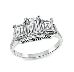 Platinum Three-Stone Ring with 1.83ct Emerald-Cut Diamonds, F-G Color