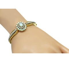 Vintage-Armreif aus 14-karätigem Gelbgold mit Opal und Diamanten aus den 1960er Jahren