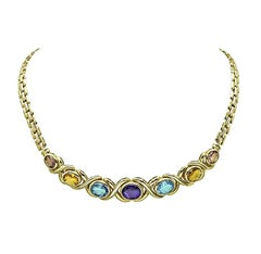 25.00ct Multi Color Semi Precious Gemstone 14k Gold Necklace