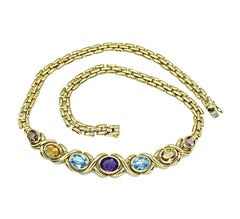 25.00ct Multi Color Semi Precious Gemstone 14k Gold Necklace