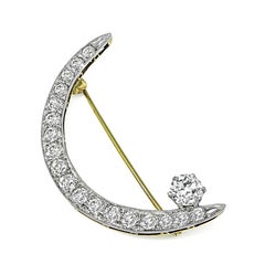 2.80ct Old Mine Cut Diamond Crescent Pin in 14k Gold
