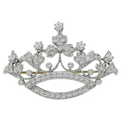 Victorian 2.75ct Diamond Platinum and 14k Gold Crown Pin / Pendant