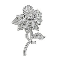 Platinum Flower Brooch with 6.00ct Diamonds