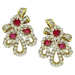 AGL-zertifizierte ovale Rubine (6,00 ct) und Diamanten (5,00 ct) – Ohrringe mit Blumenmotiv aus 18-karätigem Gold