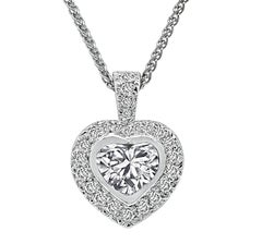 Platinum Heart Pendant Necklace with 1.25ct Diamond, 1.50ct Total