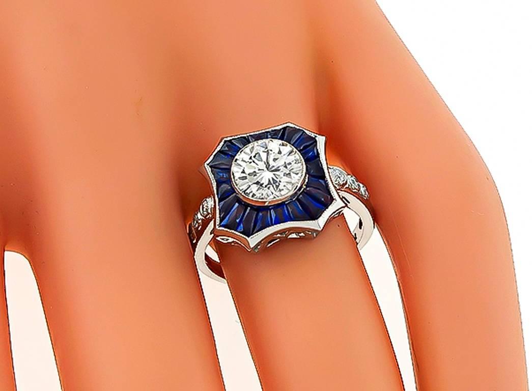 Round Cut Stunning 1.20 Carat Diamond Sapphire Engagement Ring