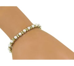 Estate 14k Yellow Gold Pearl and Diamond Bracelet, 1.75ct G VS Clarity
