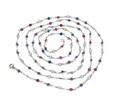 2.40ct Diamond 3.00ct Sapphire 3.00ct Diamond Platinum Chain Necklace