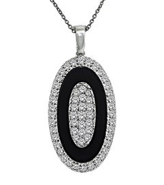 18k White Gold Diamond Onyx Pendant, 1.75ct, Unique Design