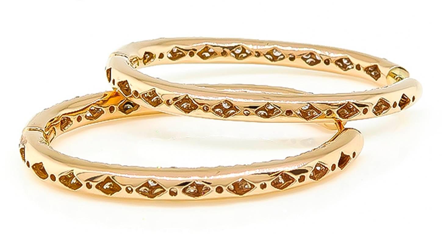 Stunning Diamond Rose Gold Hoop Earrings In New Condition In New York, NY