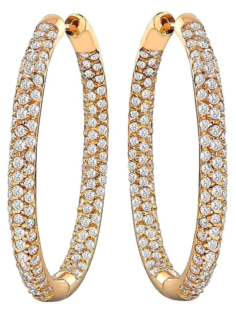 Women's or Men's Stunning Diamond Rose Gold Hoop Earrings