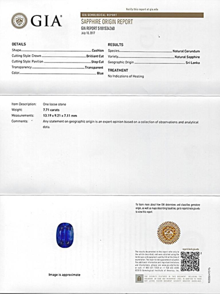 Bague avec saphir de 7,71 carats certifié sans chaleur par le GIA Unisexe en vente